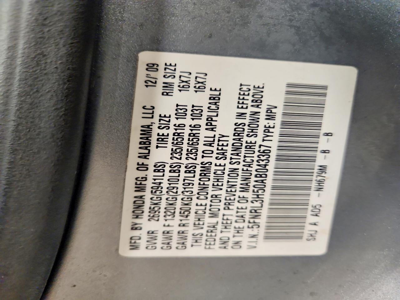 2010 HONDA ODYSSEY EX photo 13