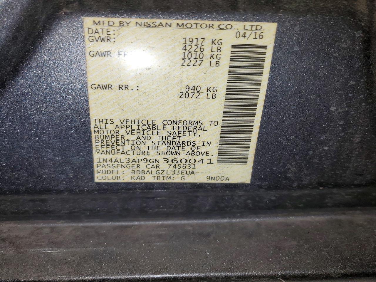 2016 NISSAN ALTIMA 2.5 S photo 25