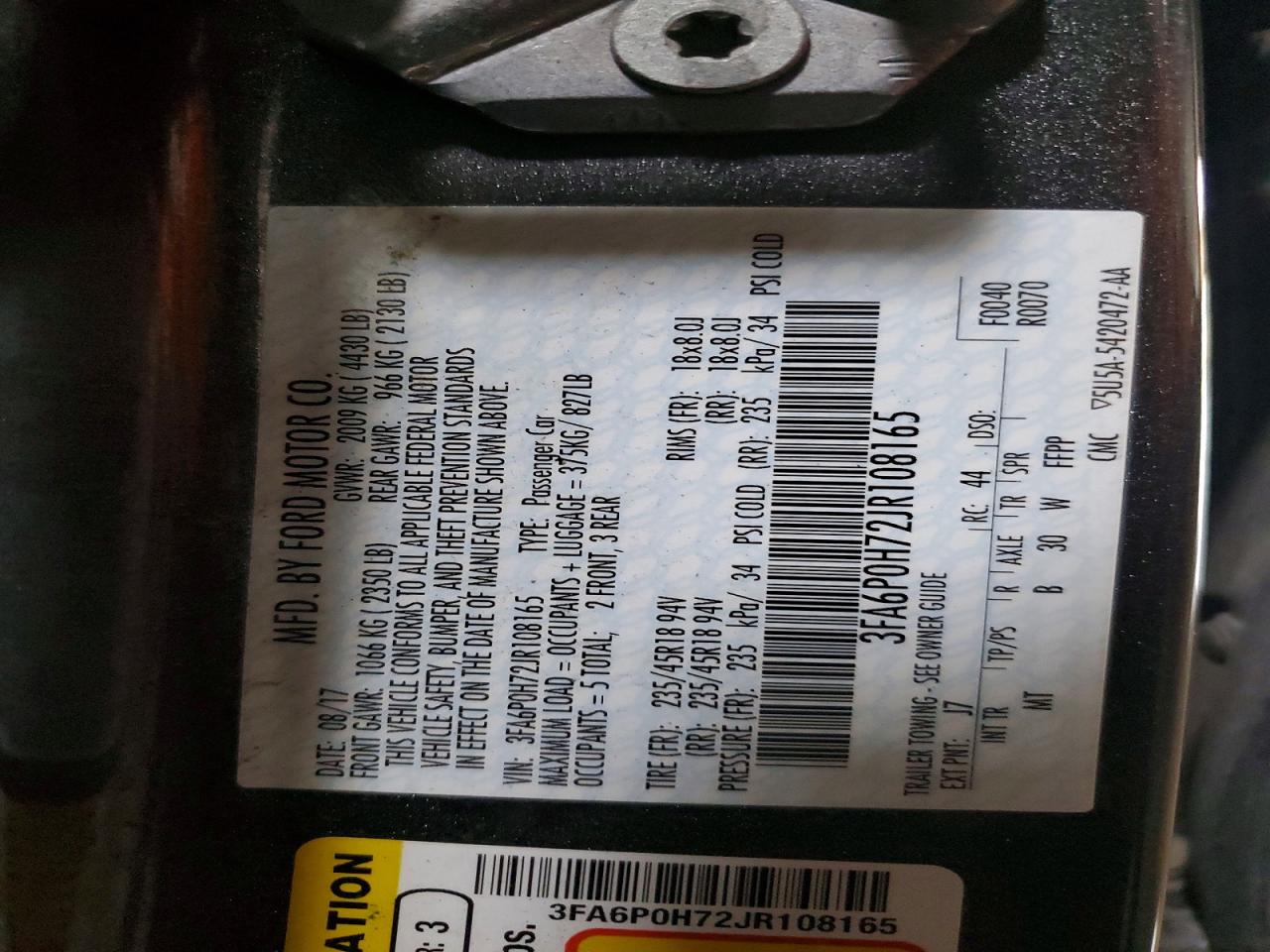2018 FORD FUSION SE photo 13