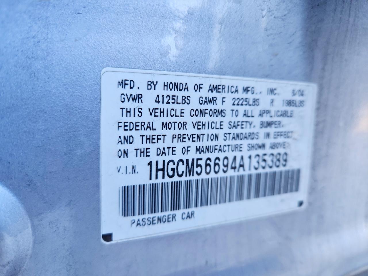 2004 HONDA ACCORD EX photo 12