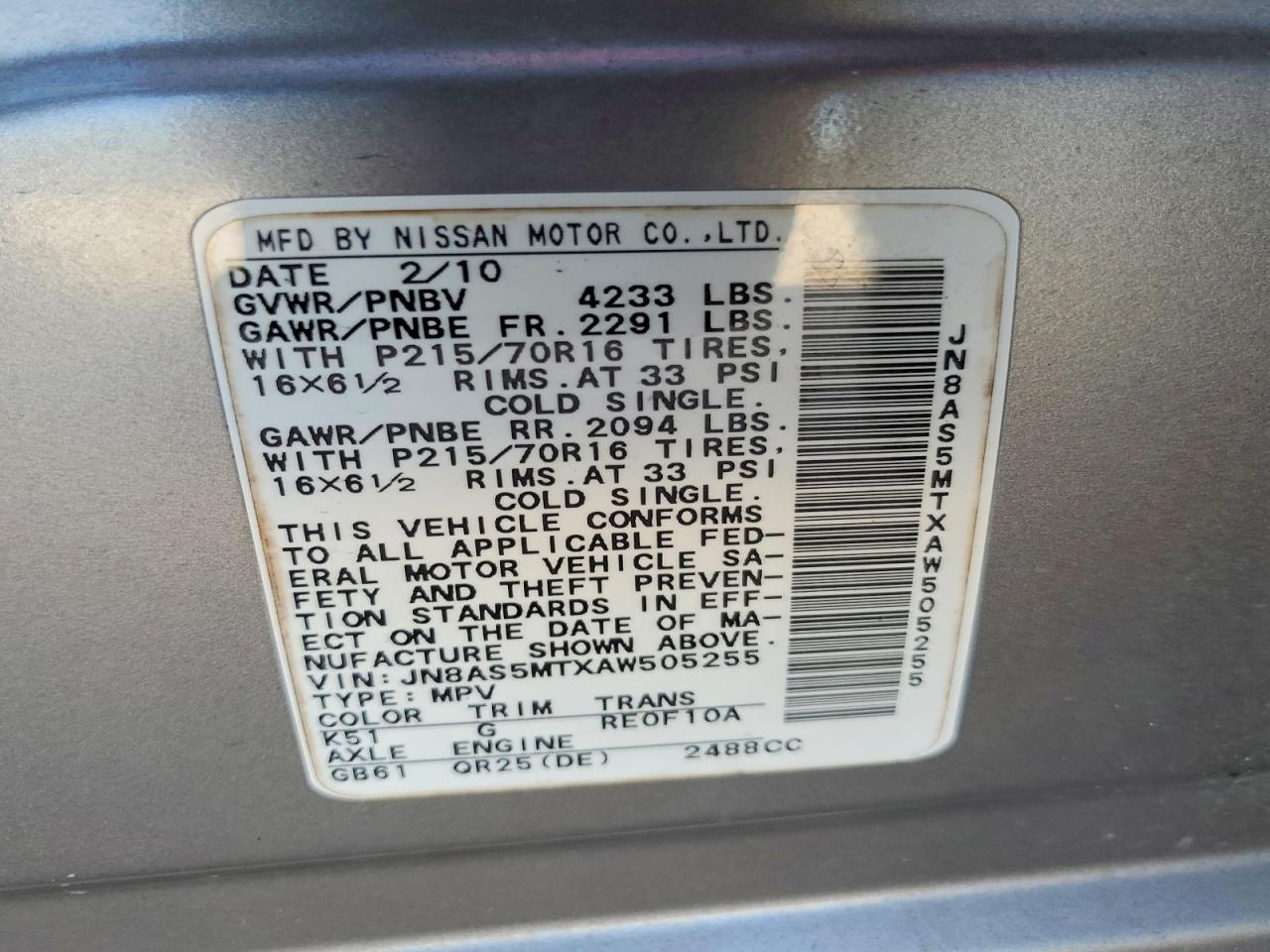 2010 NISSAN ROGUE SL photo 13