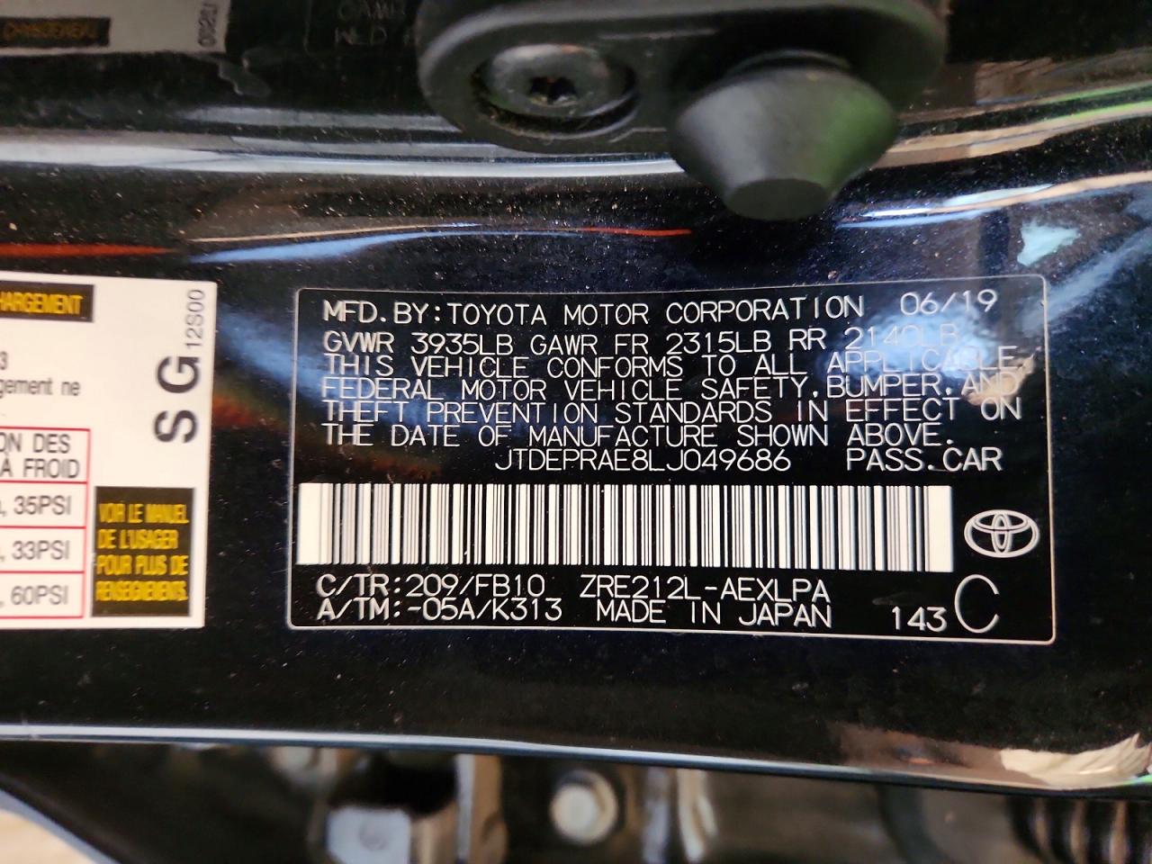 2020 TOYOTA COROLLA LE photo 12
