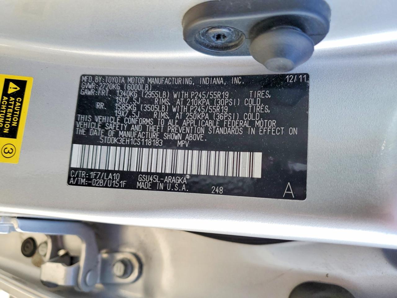 2012 TOYOTA HIGHLANDER LIMITED photo 13