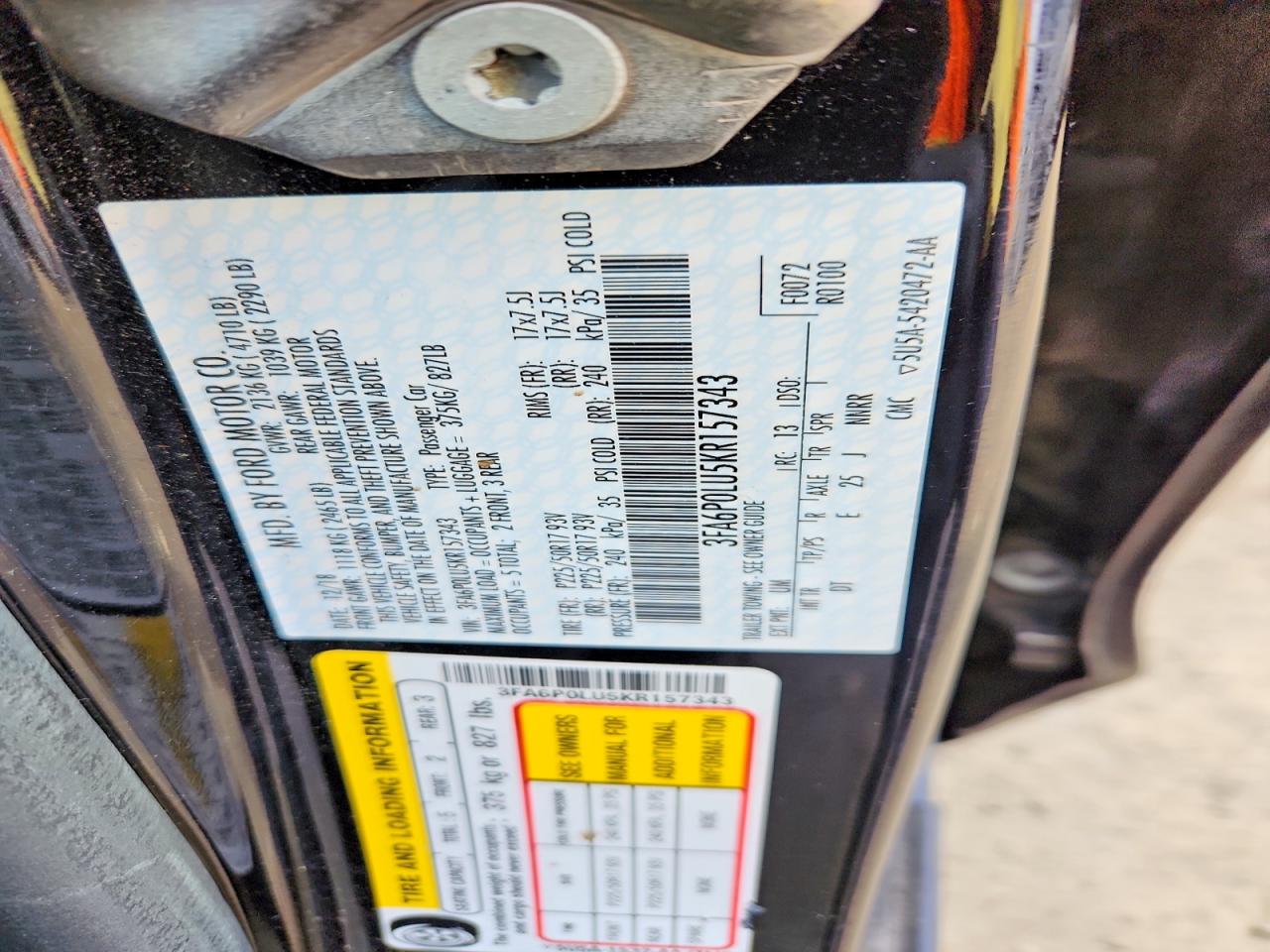2019 FORD FUSION SE photo 12