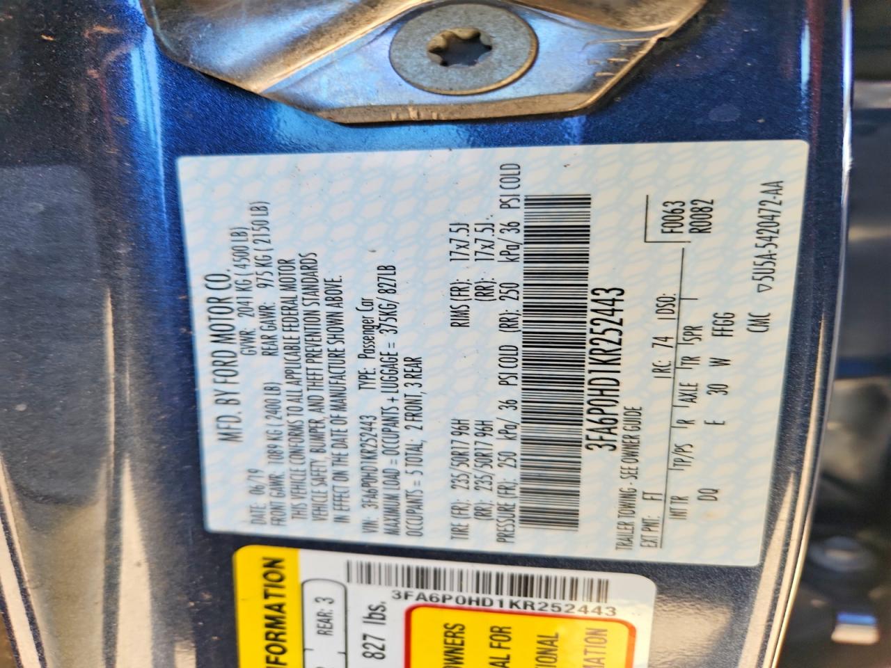 2019 FORD FUSION SE photo 12