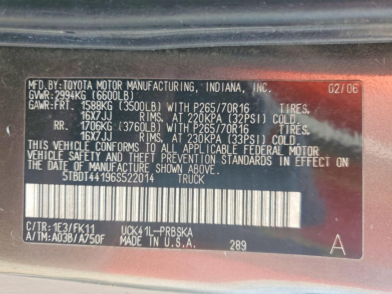 2006 TOYOTA TUNDRA photo 12