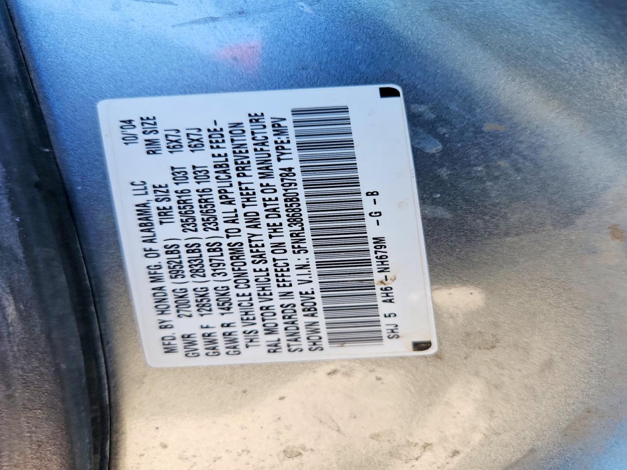 2005 HONDA ODYSSEY EXL photo 14