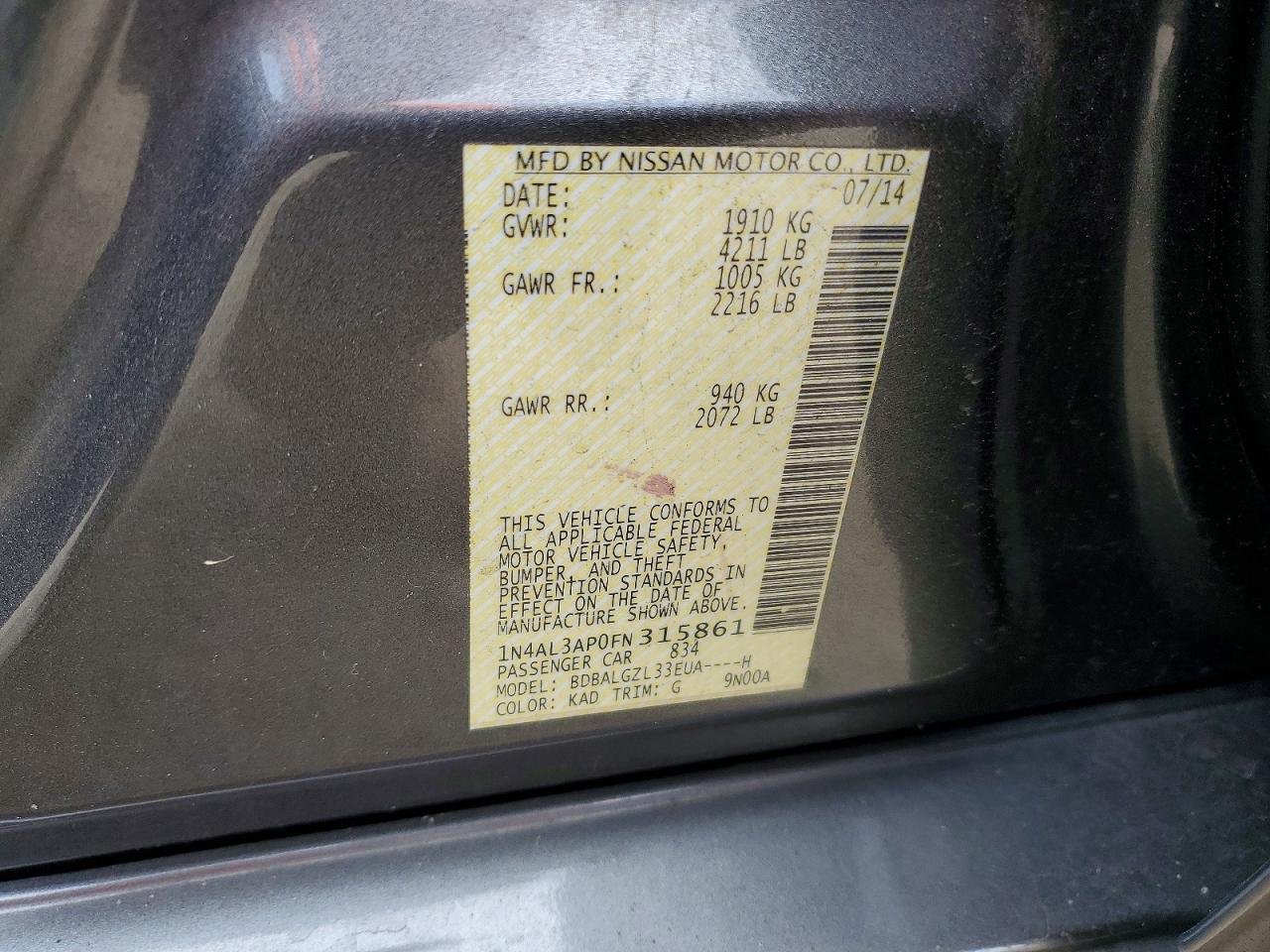 2015 NISSAN ALTIMA 2.5 S photo 23