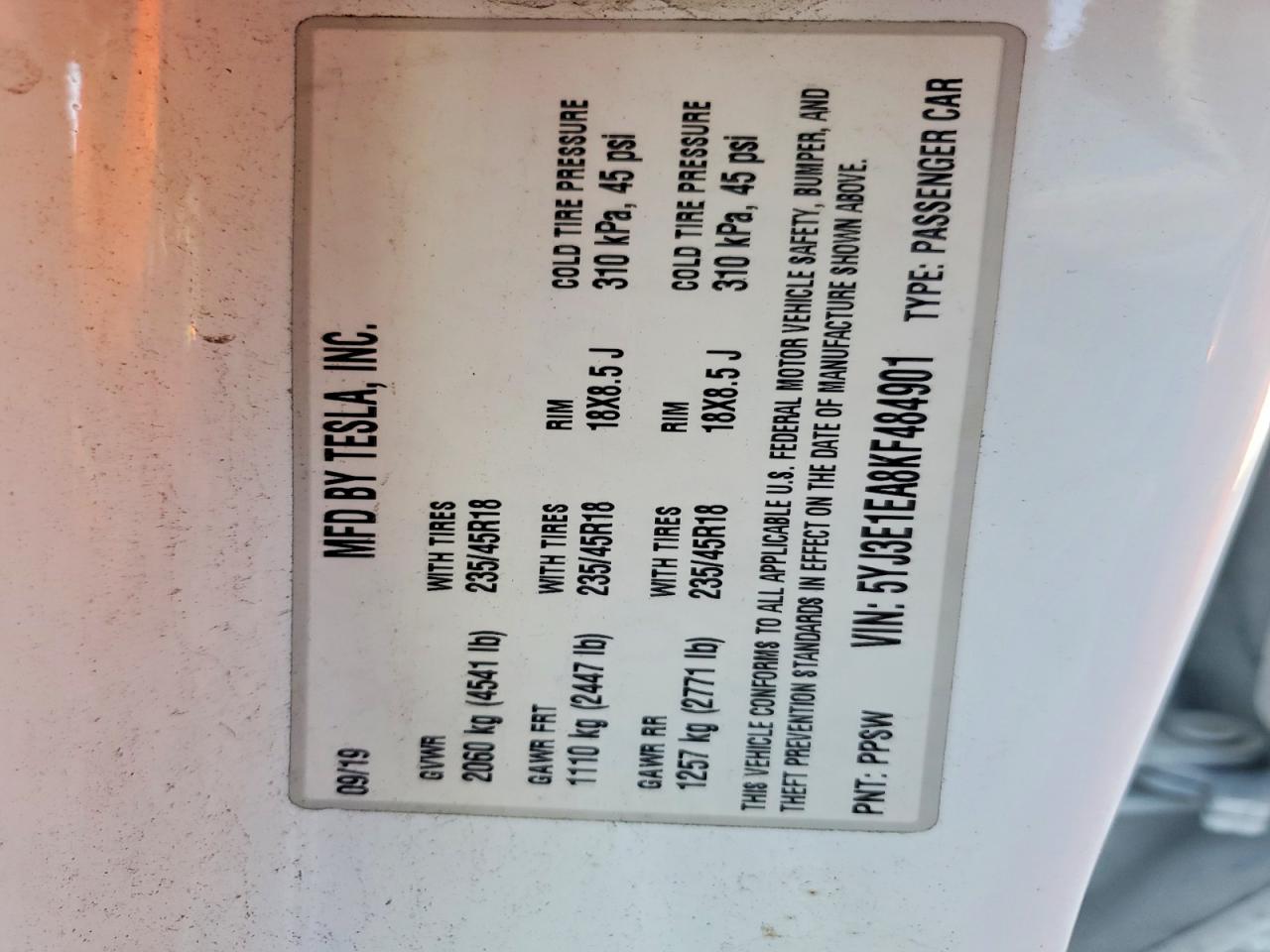 2019 TESLA MODEL 3 photo 34