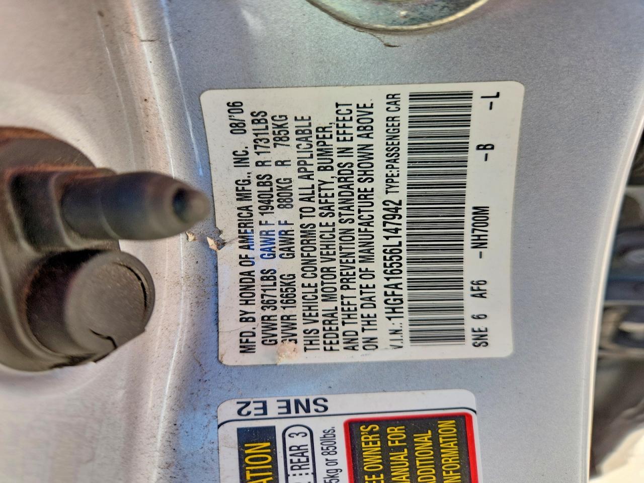 2006 HONDA CIVIC LX photo 23