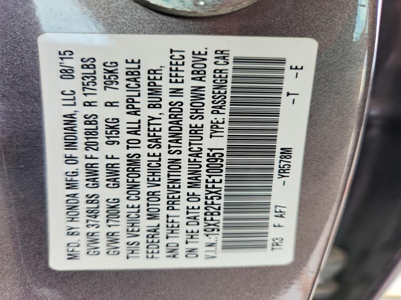 2015 HONDA CIVIC LX photo 37
