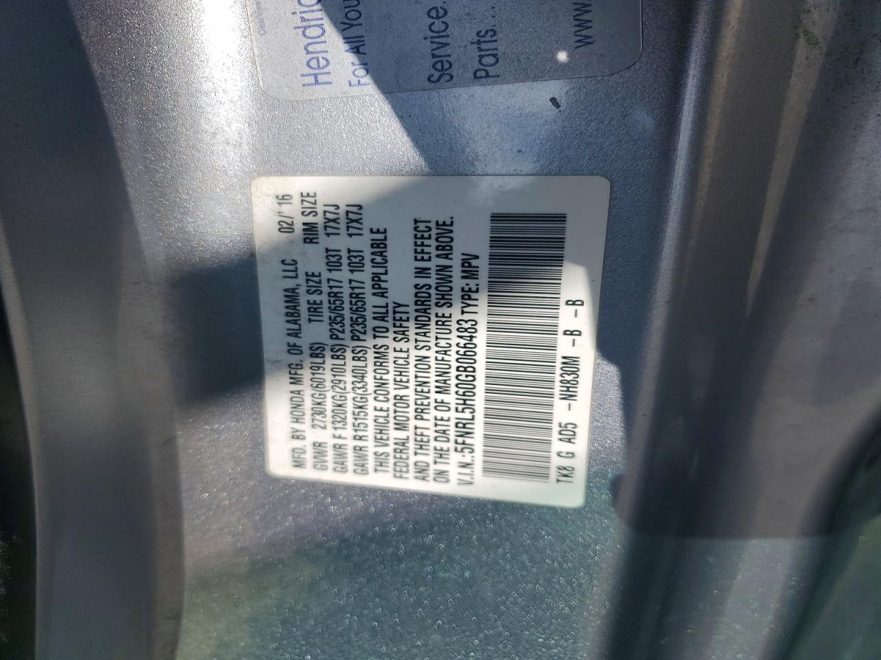 2016 HONDA ODYSSEY EXL photo 37