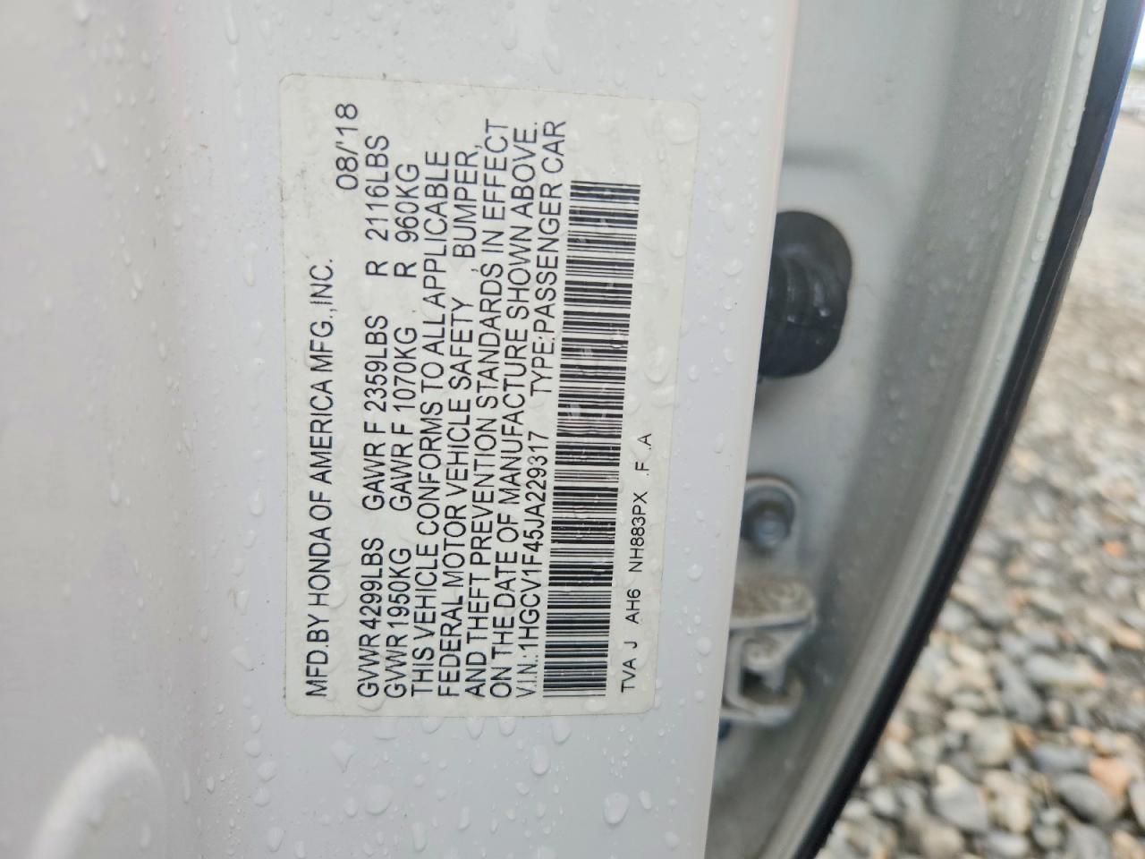 2018 HONDA ACCORD EX photo 12
