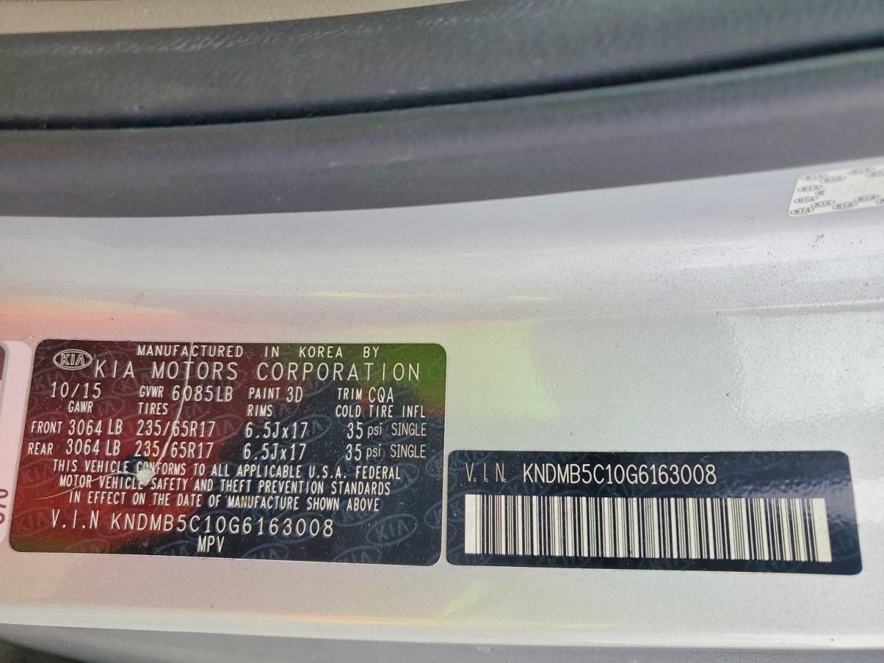 2016 KIA SEDONA LX photo 37