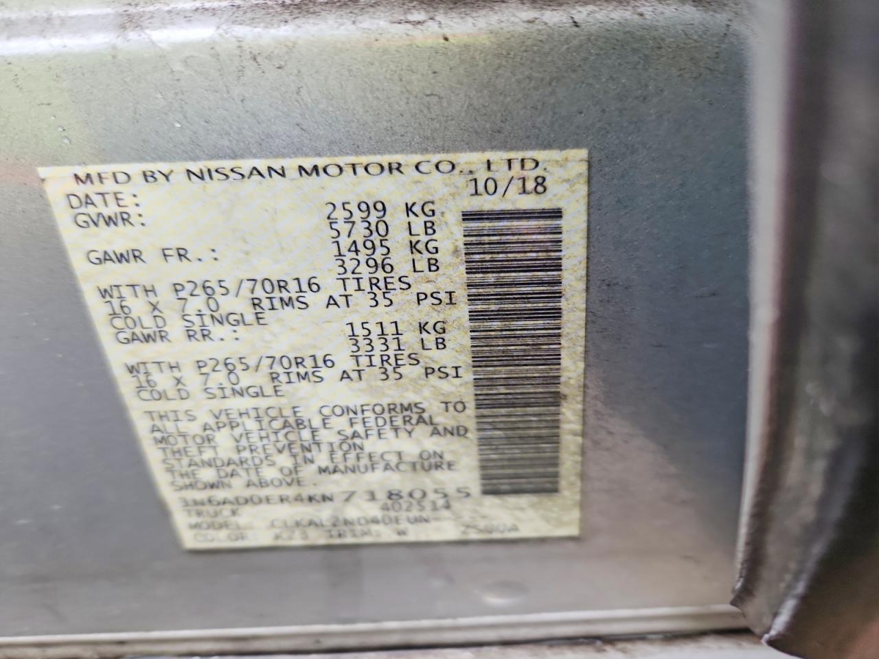2019 NISSAN FRONTIER SV photo 34
