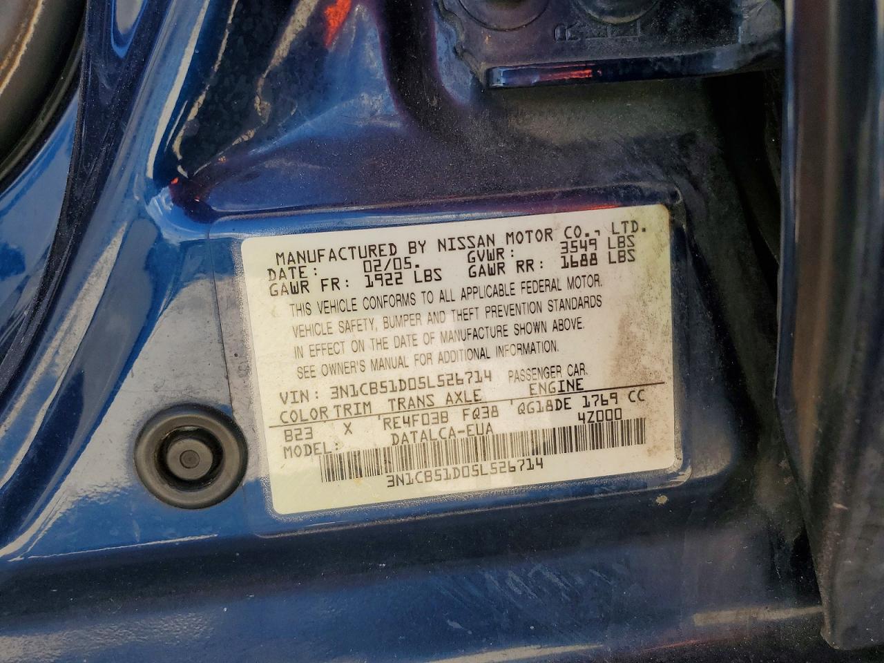 2005 NISSAN SENTRA 1.8 photo 23