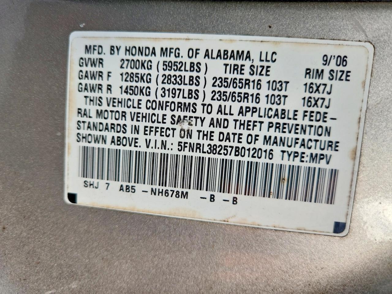 2007 HONDA ODYSSEY LX photo 25