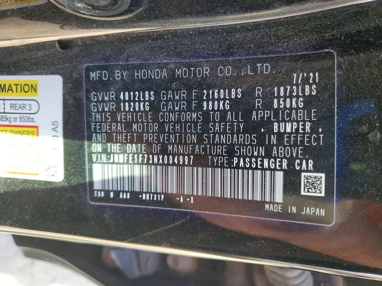 2022 HONDA CIVIC EX photo 23