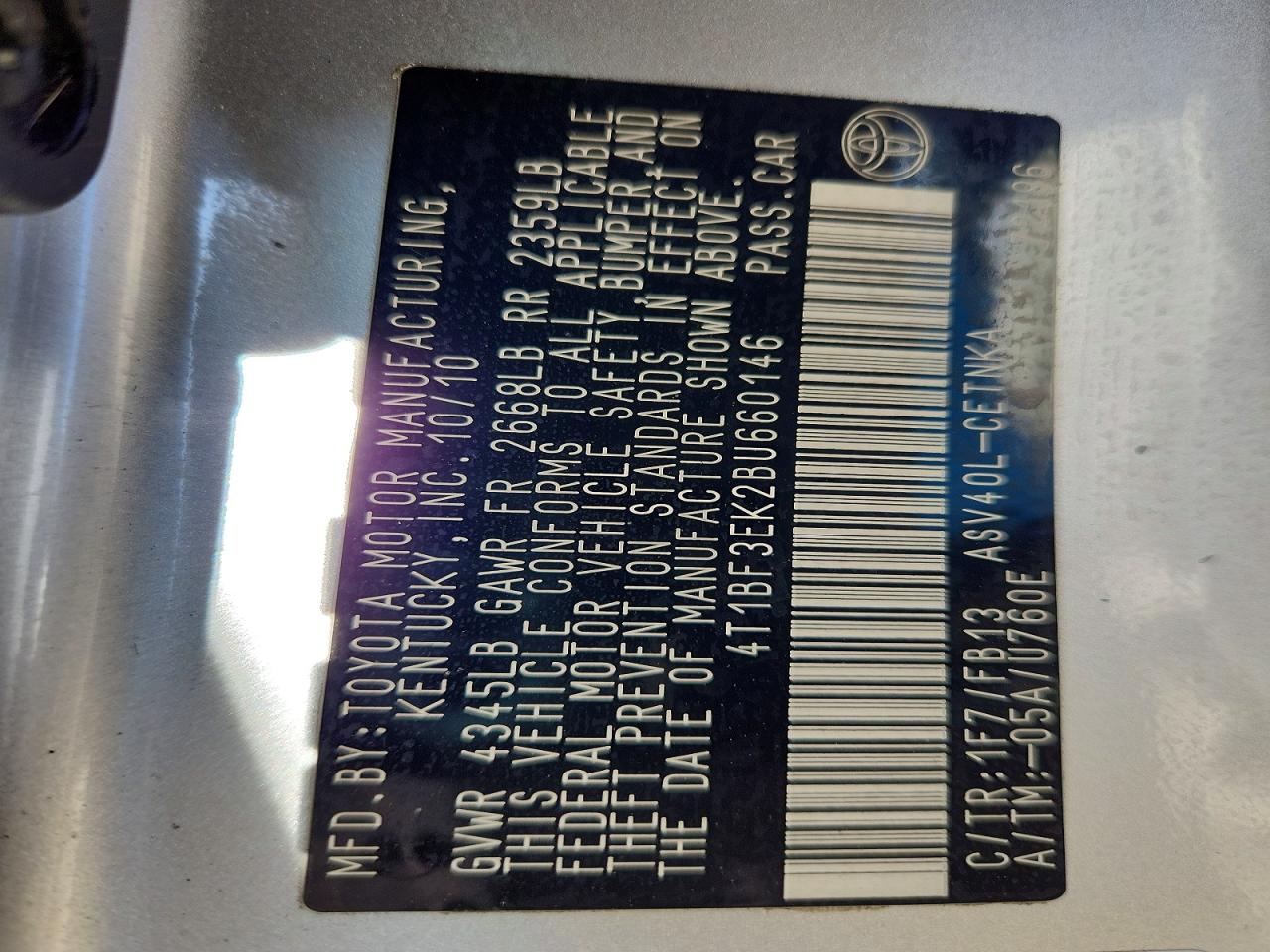 2011 TOYOTA CAMRY LE photo 45