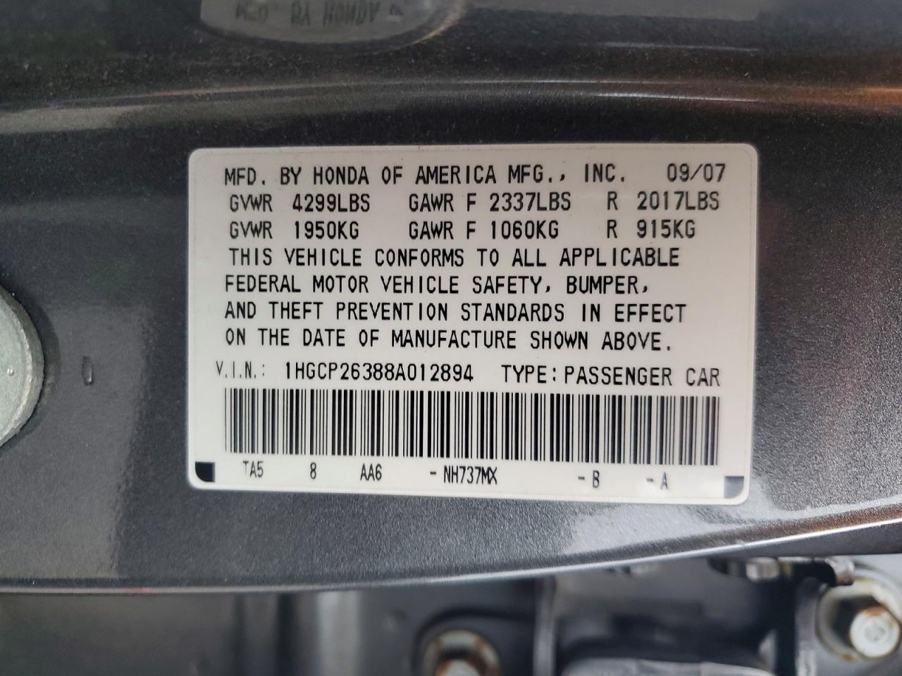 2008 HONDA ACCORD LX photo 25