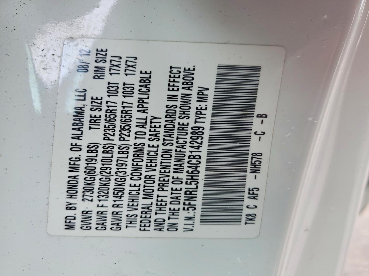 2012 HONDA ODYSSEY EXL photo 13