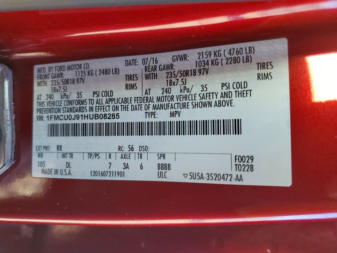 2017 FORD ESCAPE TITANIUM photo 12