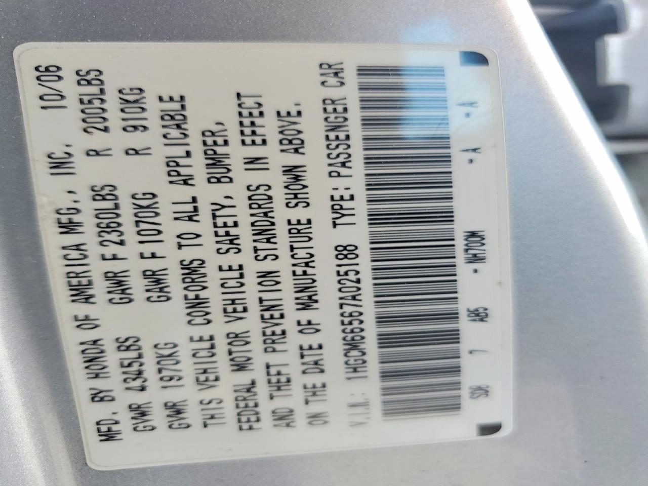 2007 HONDA ACCORD EX photo 34