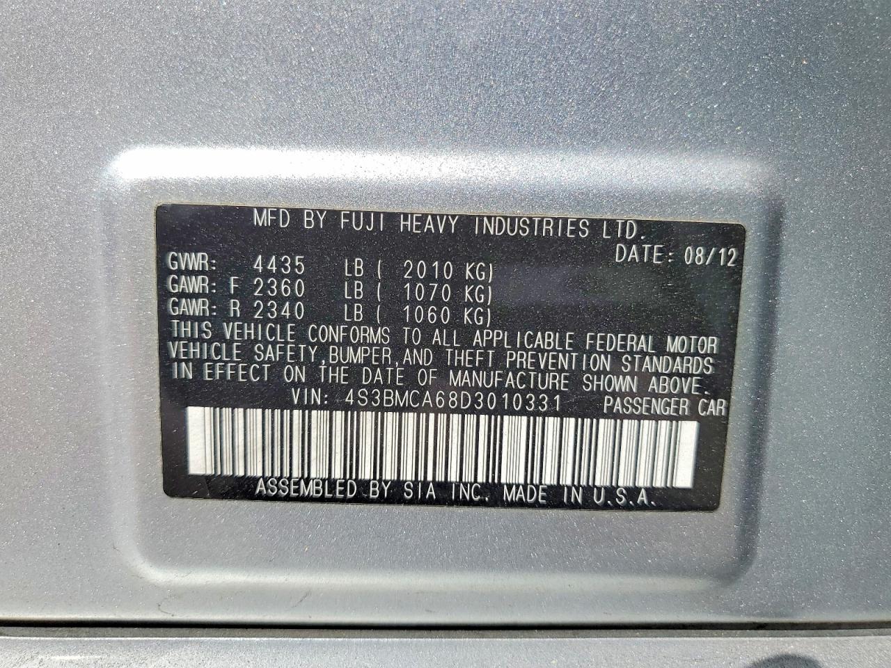 2013 SUBARU LEGACY 2.5I photo 23