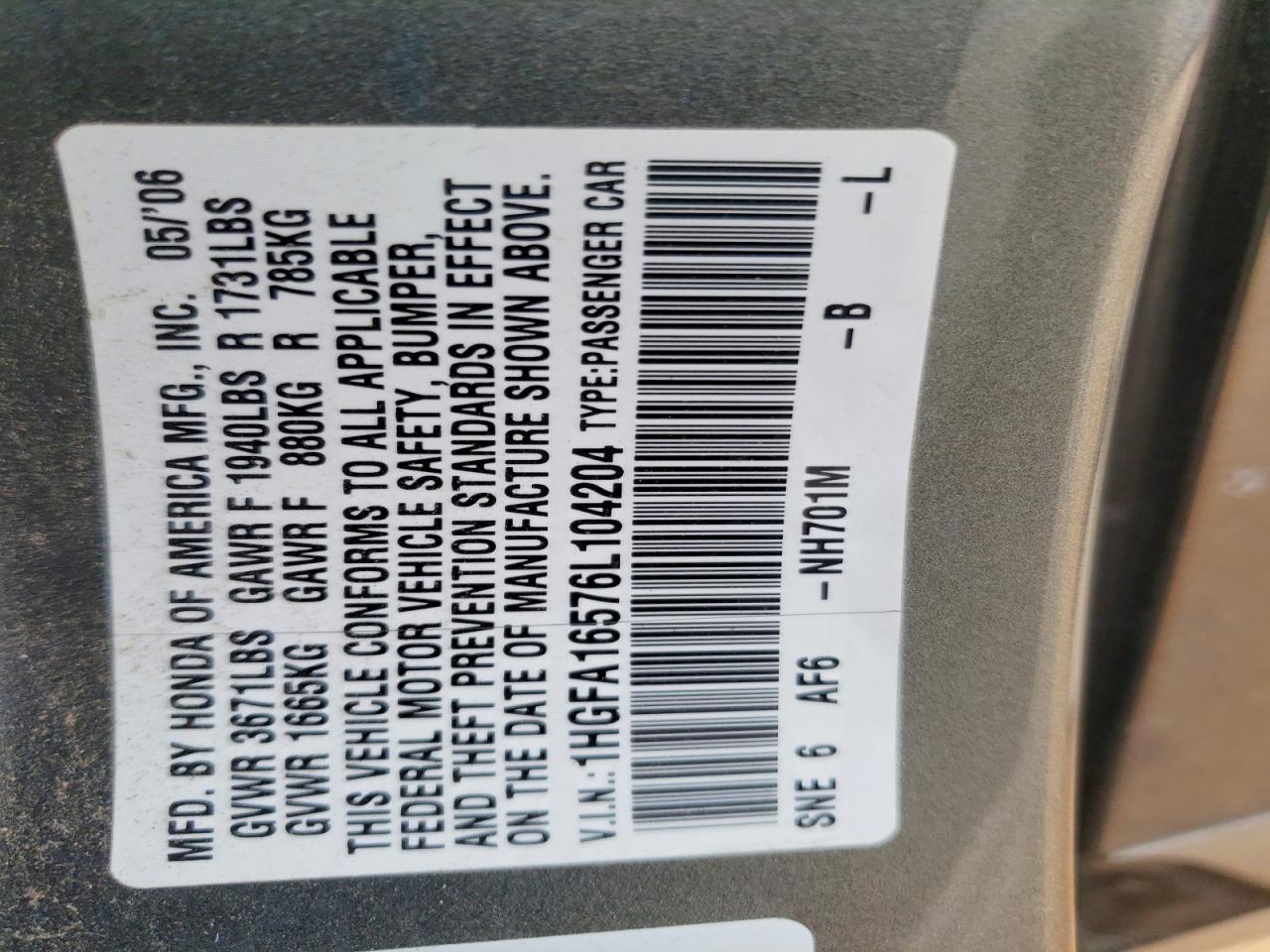 2006 HONDA CIVIC LX photo 45
