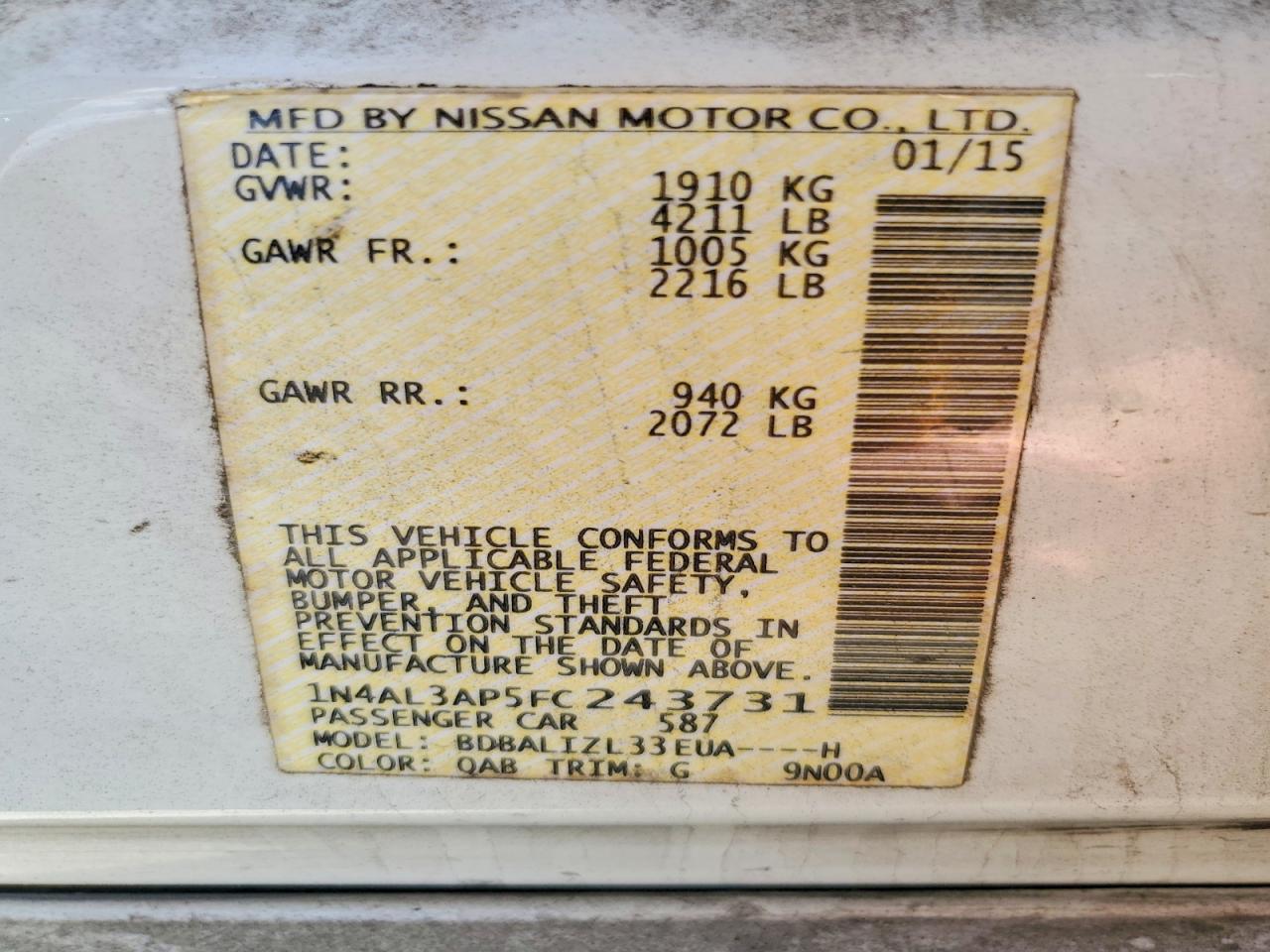 2015 NISSAN ALTIMA 2.5 SV photo 12
