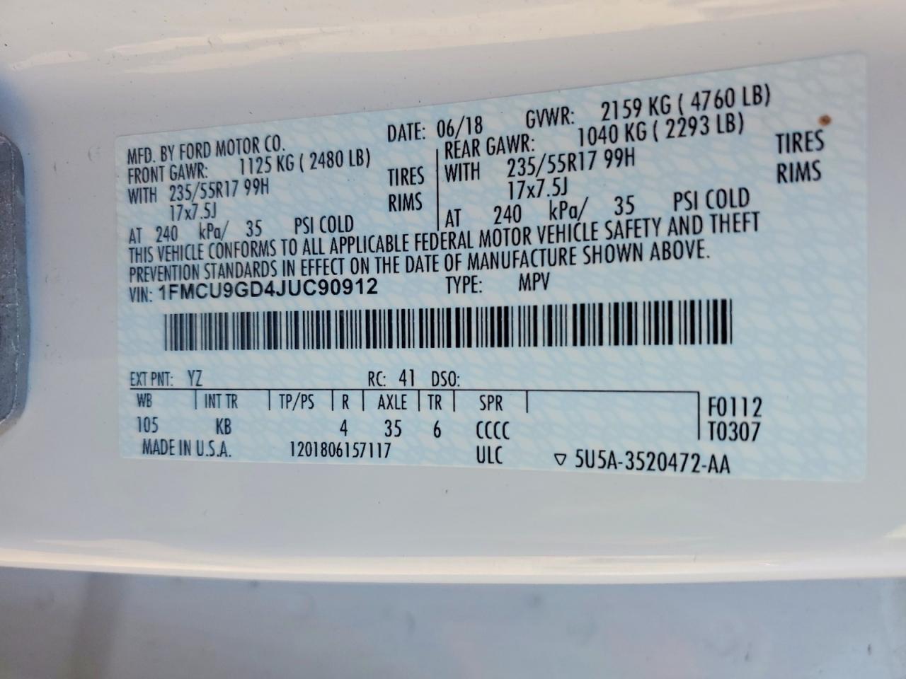 2018 FORD ESCAPE SE photo 13