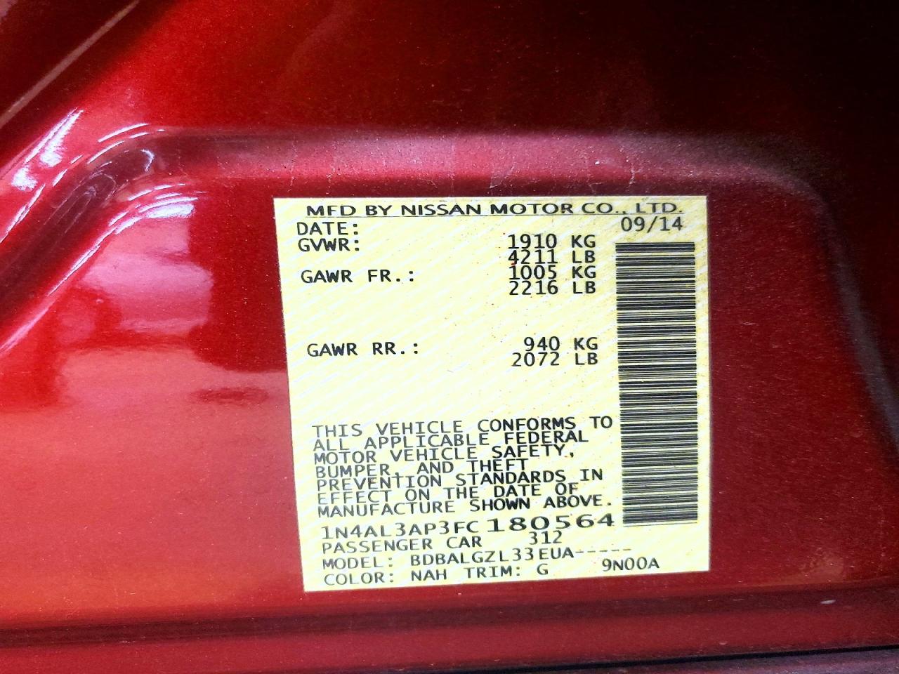 2015 NISSAN ALTIMA 2.5 S photo 12