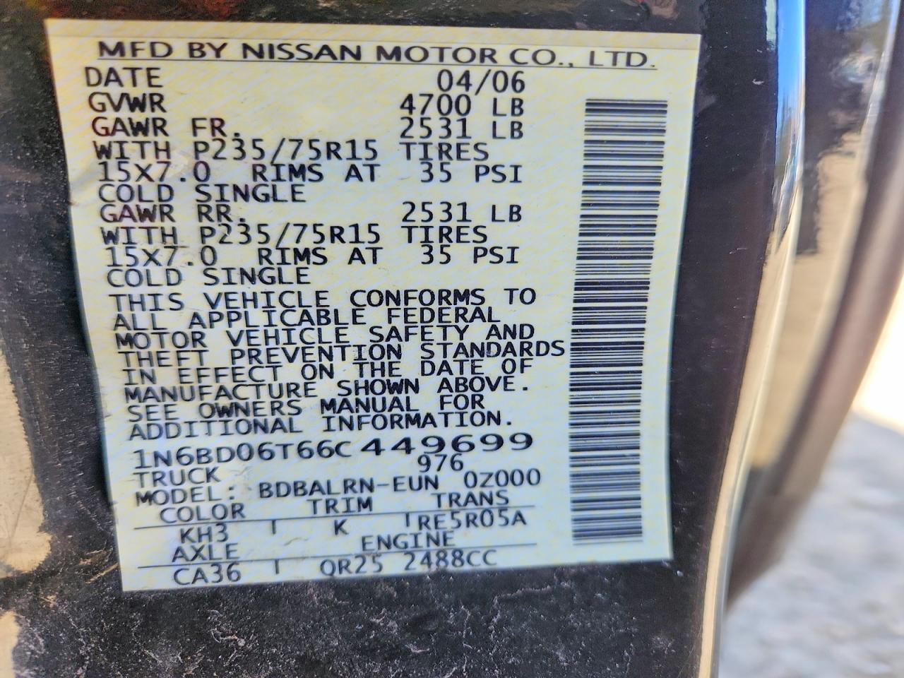 2006 NISSAN FRONTIER XE photo 12