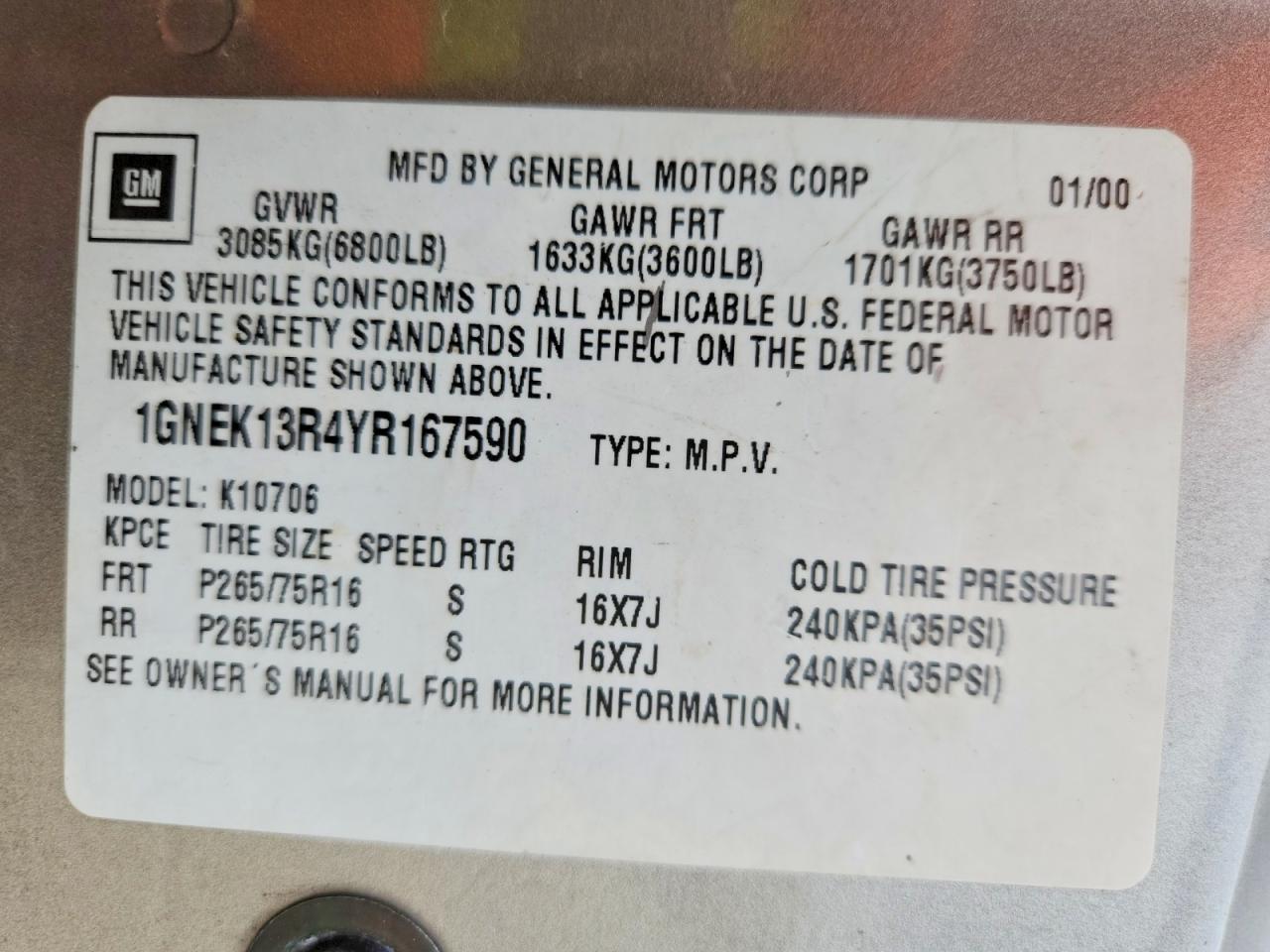2000 CHEVROLET TAHOE K1500 photo 25