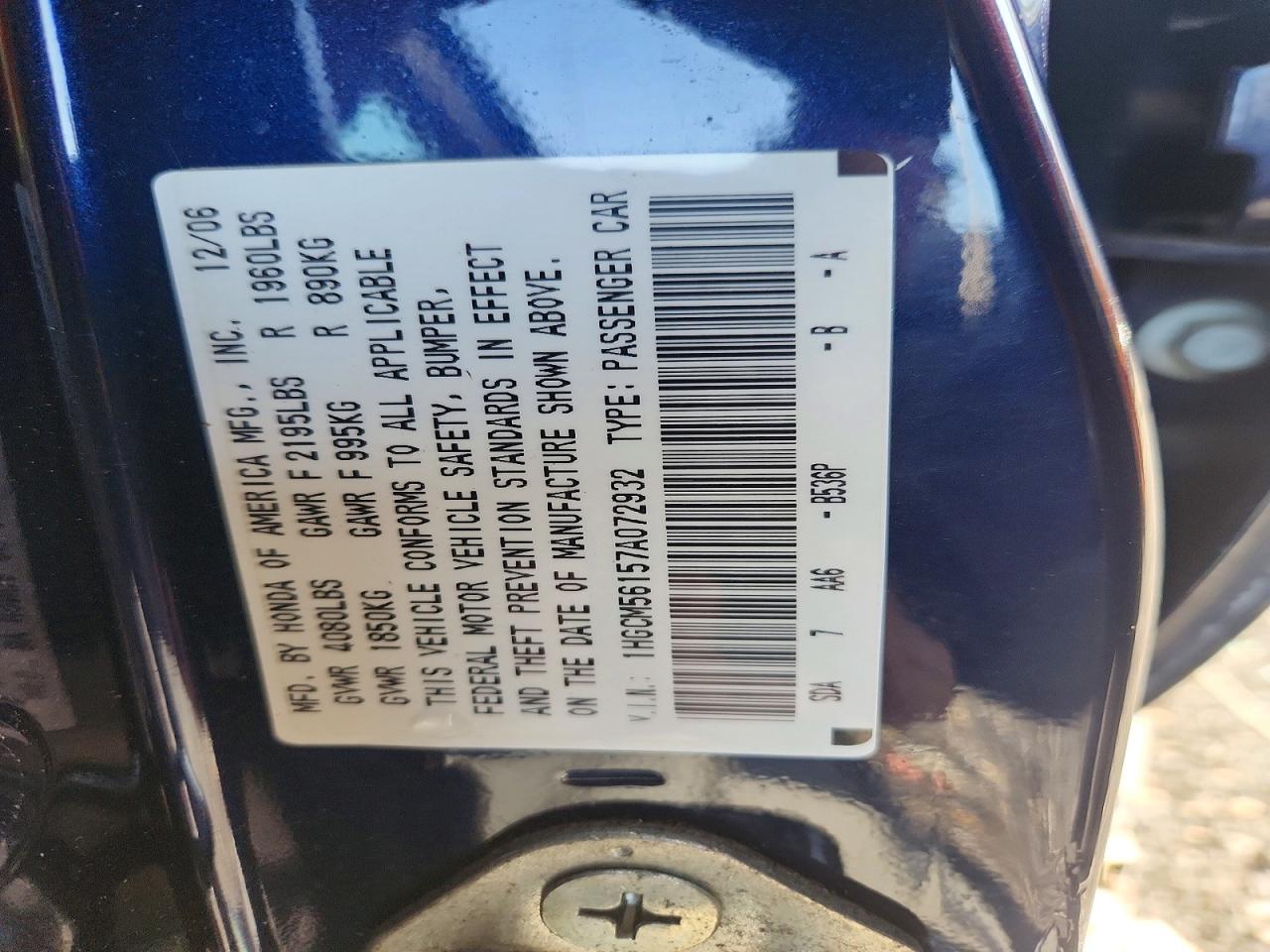 2007 HONDA ACCORD VALUE photo 23