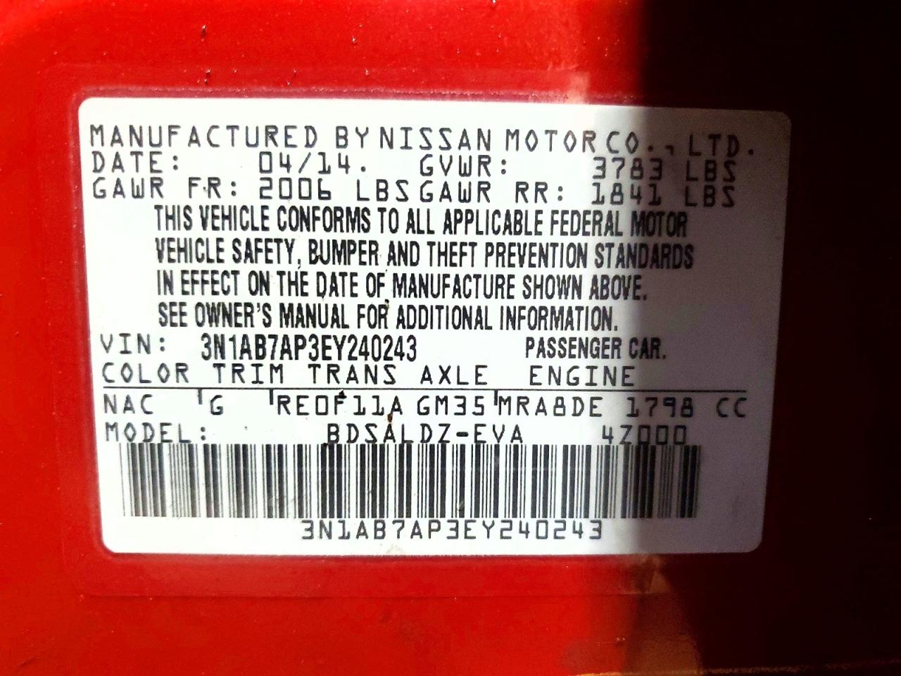 2014 NISSAN SENTRA SV photo 13