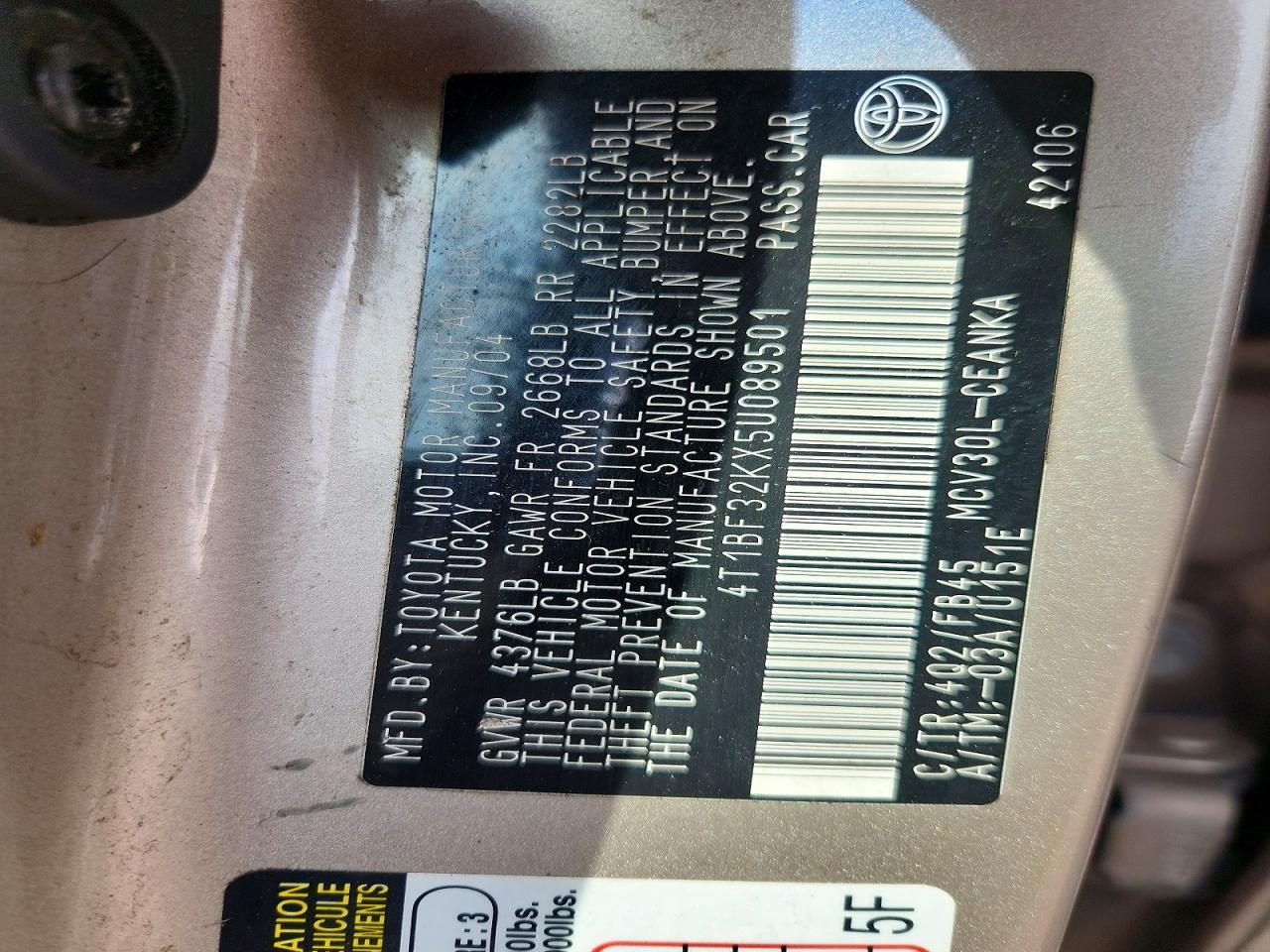 2005 TOYOTA CAMRY LE V6 photo 12