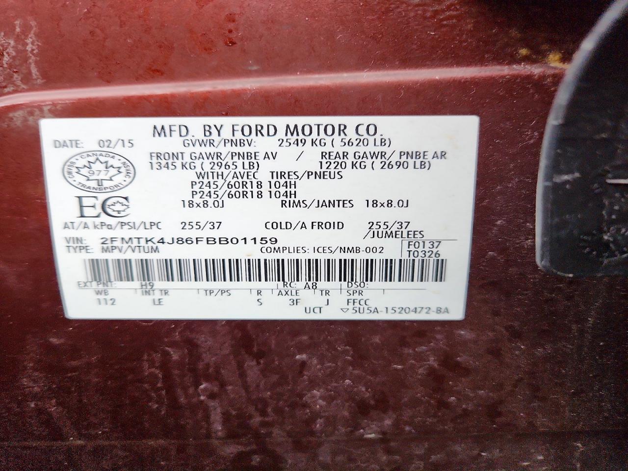 2015 FORD EDGE SEL photo 14
