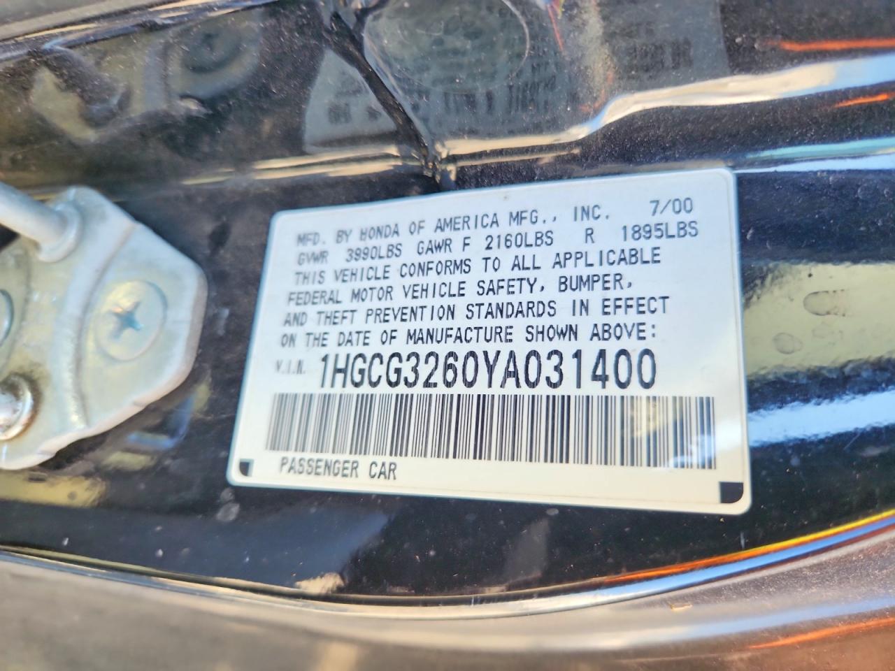 2000 HONDA ACCORD LX photo 23