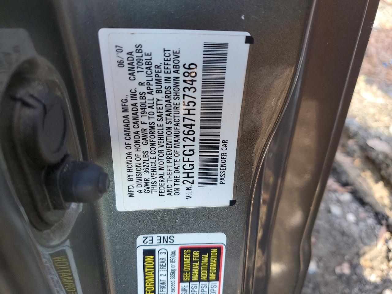 2007 HONDA CIVIC LX photo 12