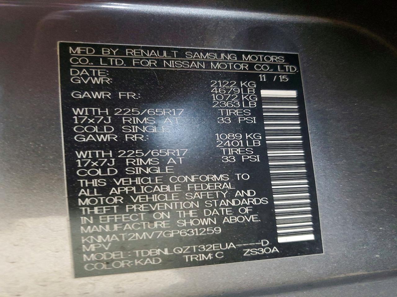 2016 NISSAN ROGUE SV photo 13
