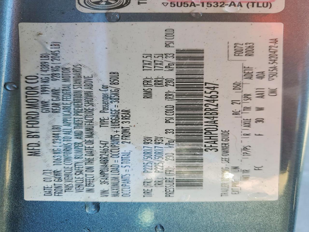 2011 FORD FUSION SEL photo 12