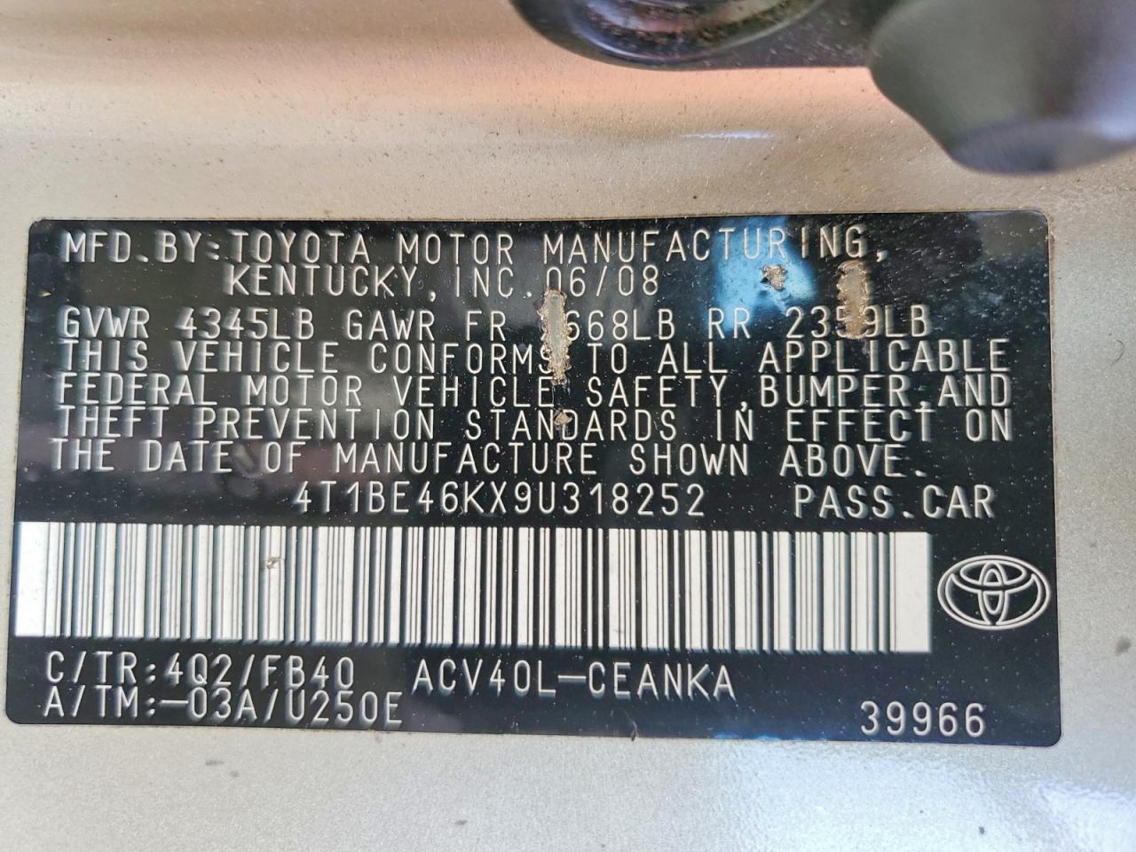 2009 TOYOTA CAMRY BASE photo 13