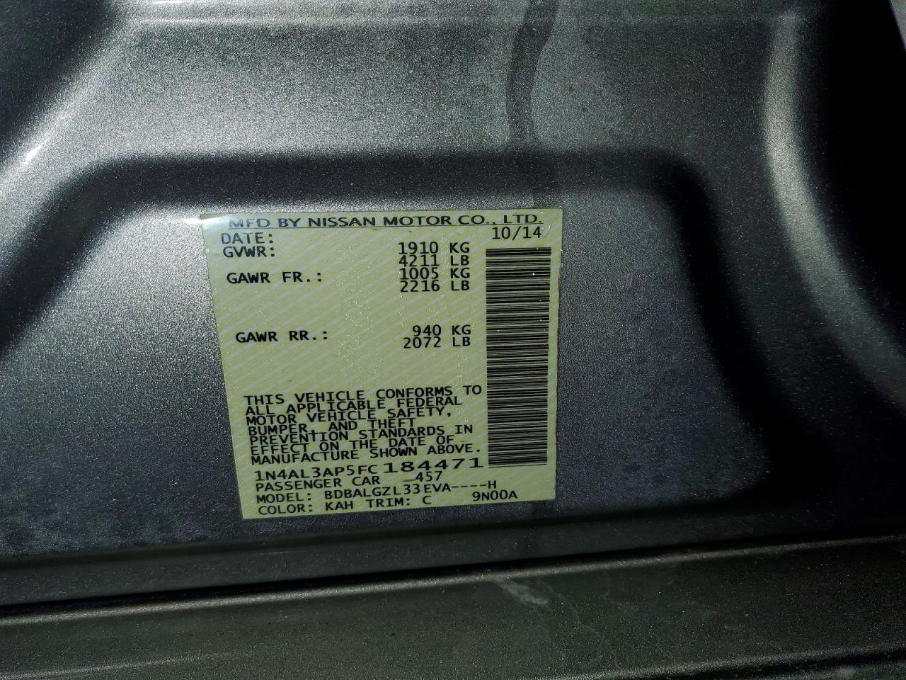 2015 NISSAN ALTIMA 2.5 S photo 12