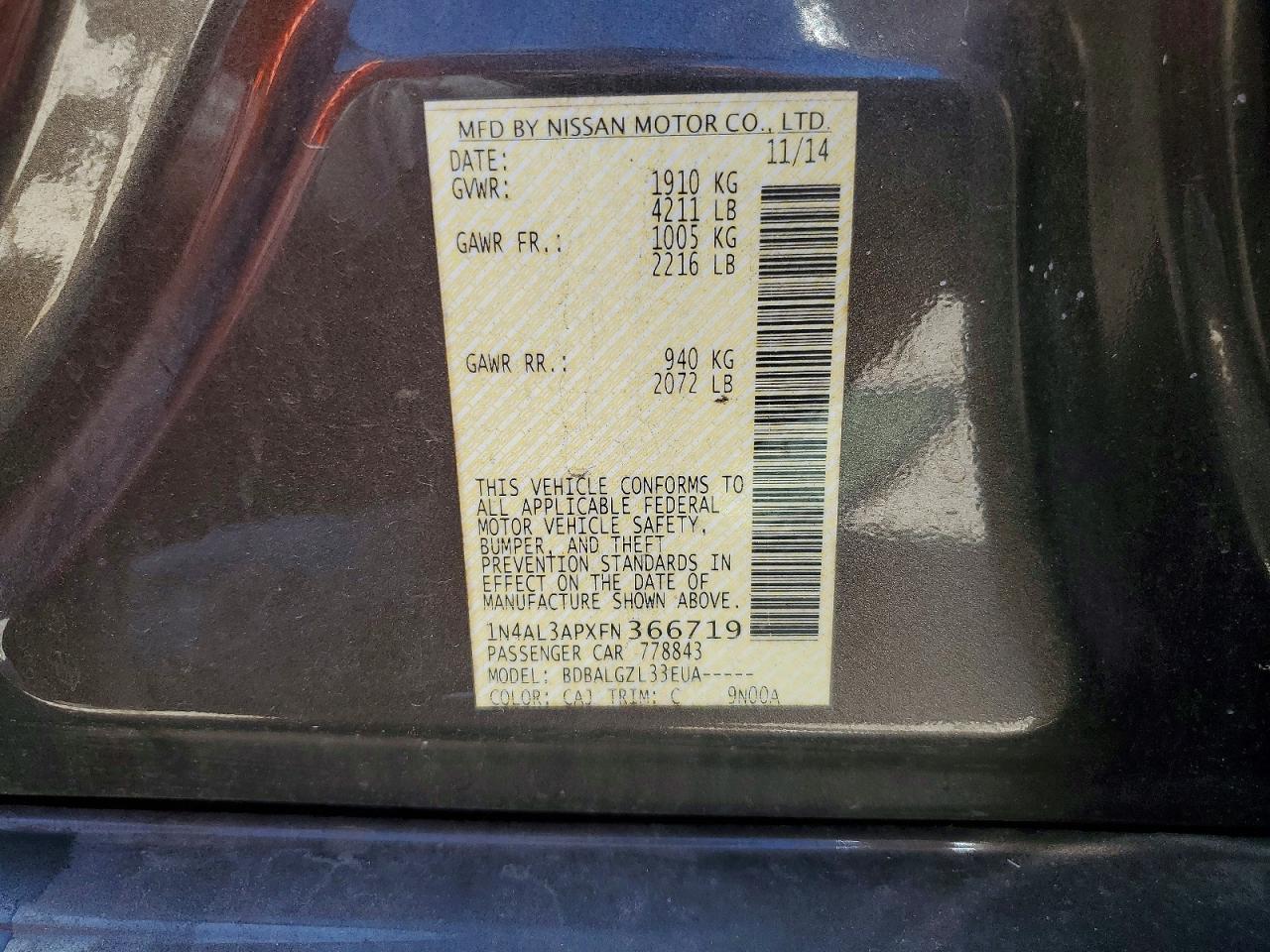 2015 NISSAN ALTIMA 2.5 S photo 12