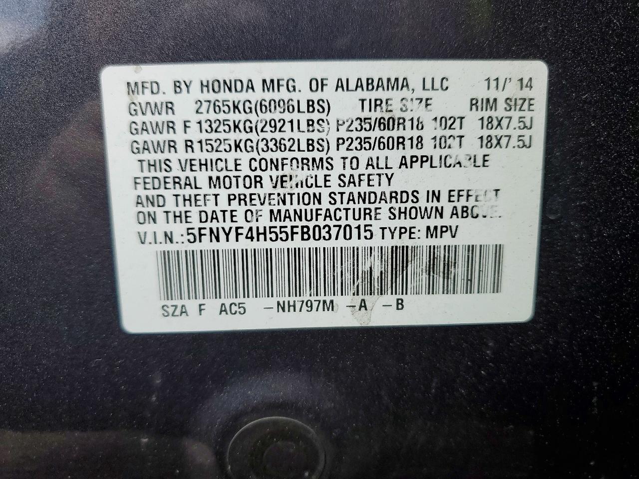2015 HONDA PILOT EXL photo 13