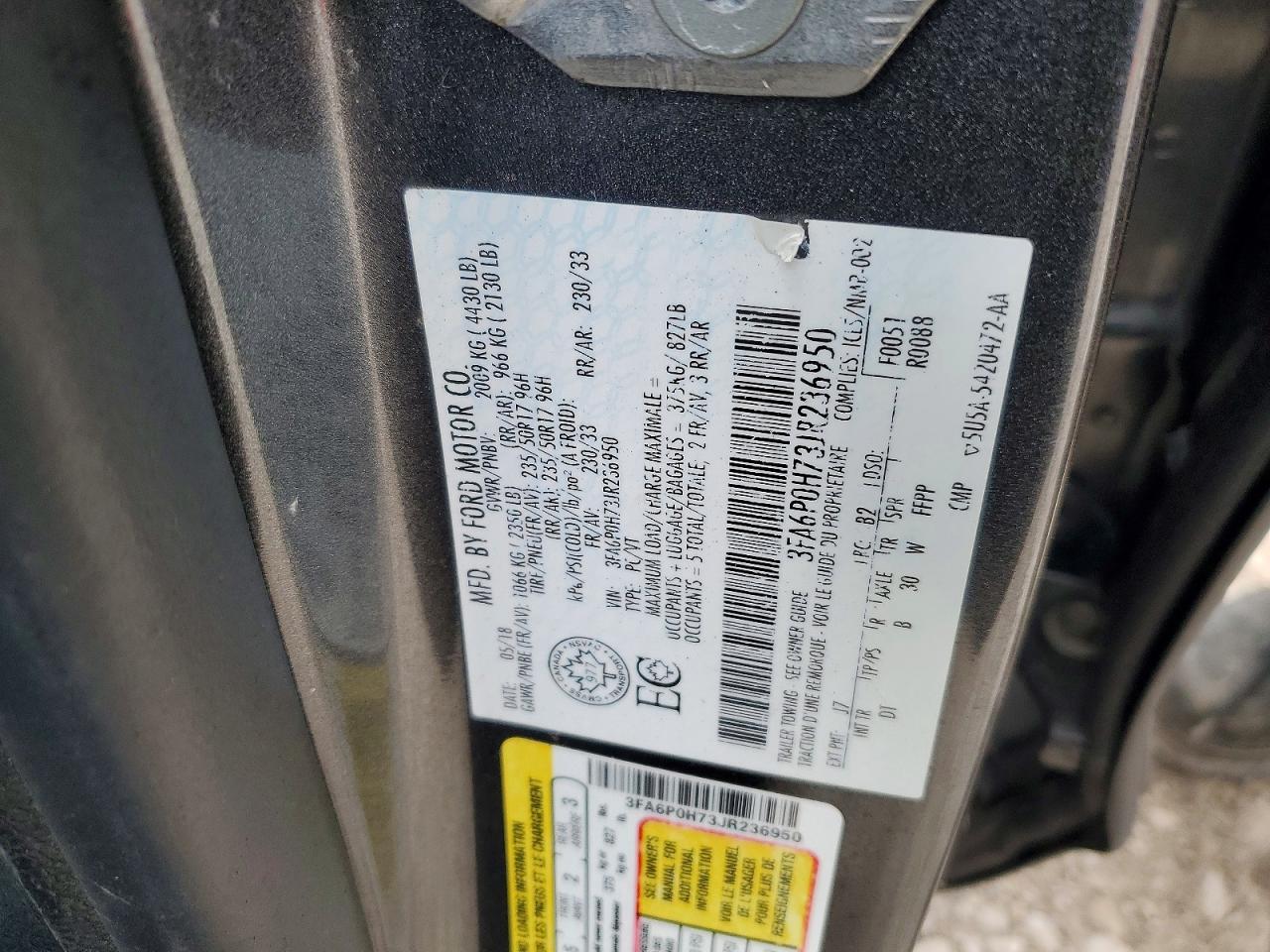 2018 FORD FUSION SE photo 34