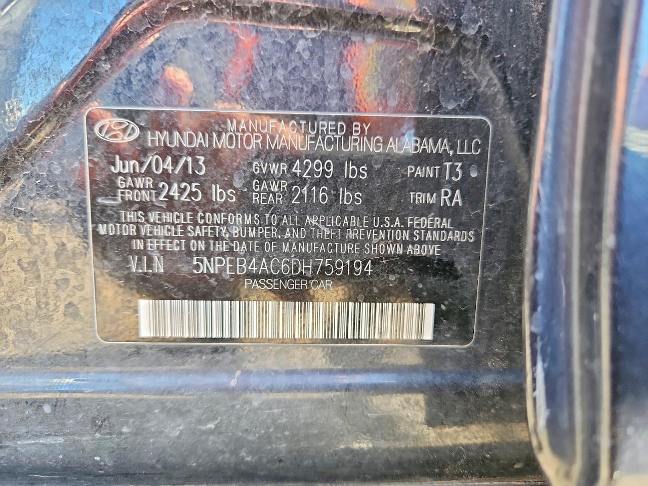 2013 HYUNDAI SONATA GLS photo 12