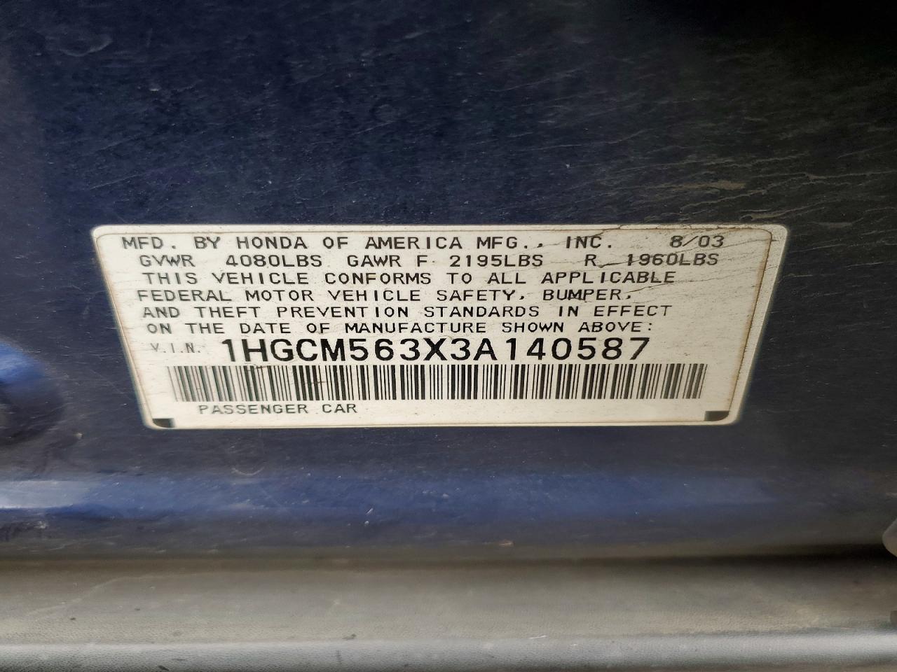 2003 HONDA ACCORD LX photo 12