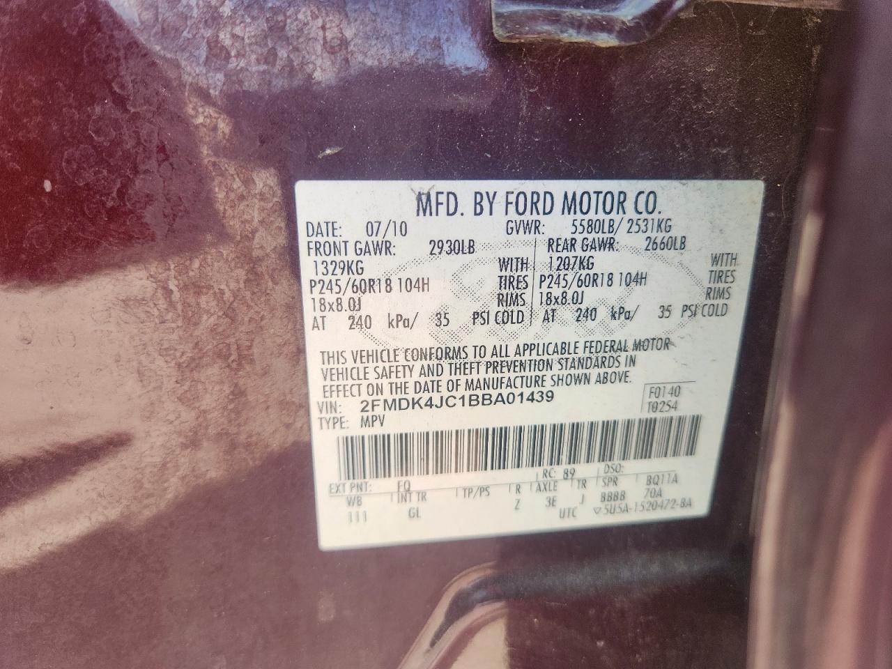 2011 FORD EDGE SEL photo 14